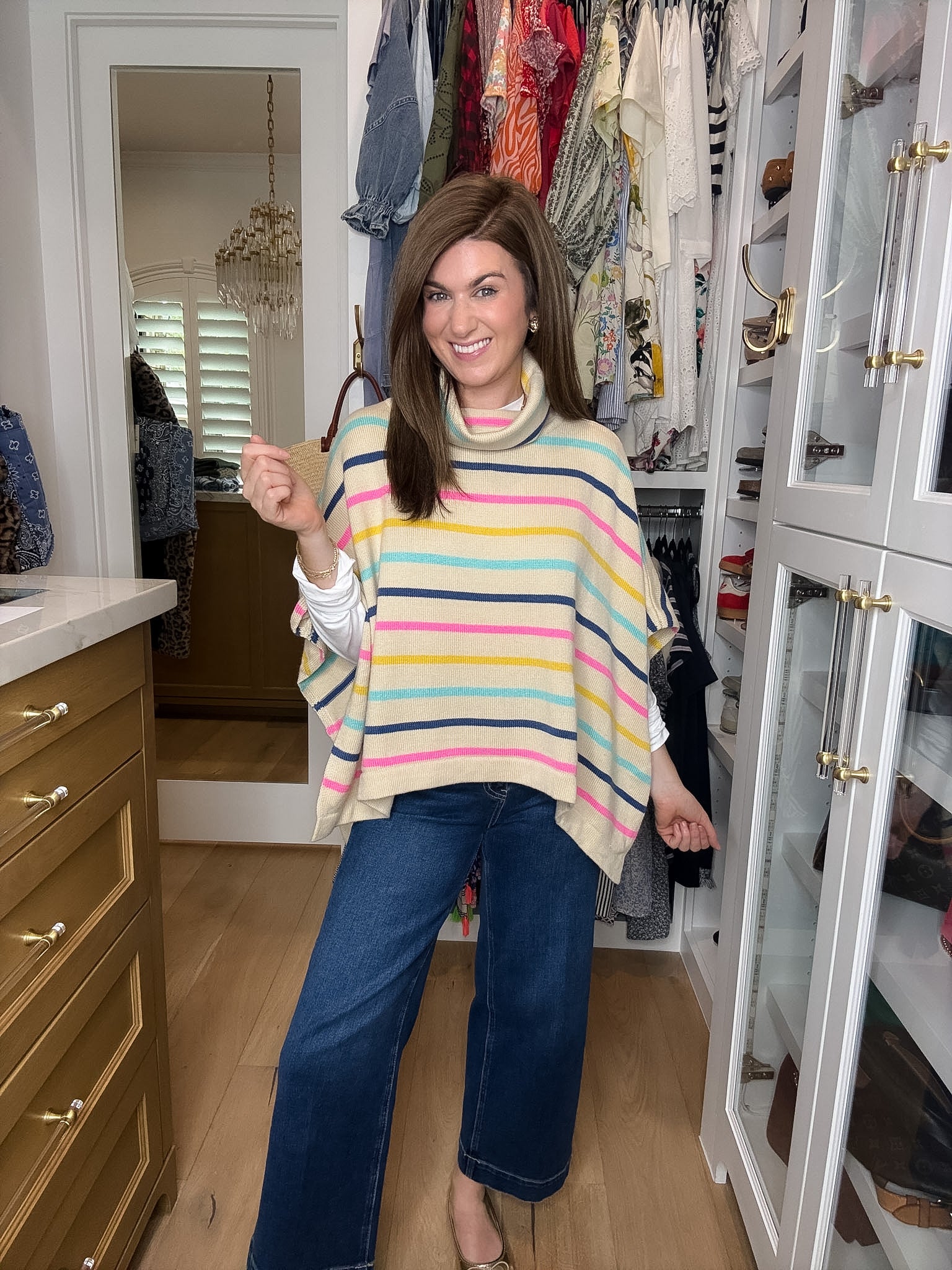 All Smiles Striped Sweater Poncho