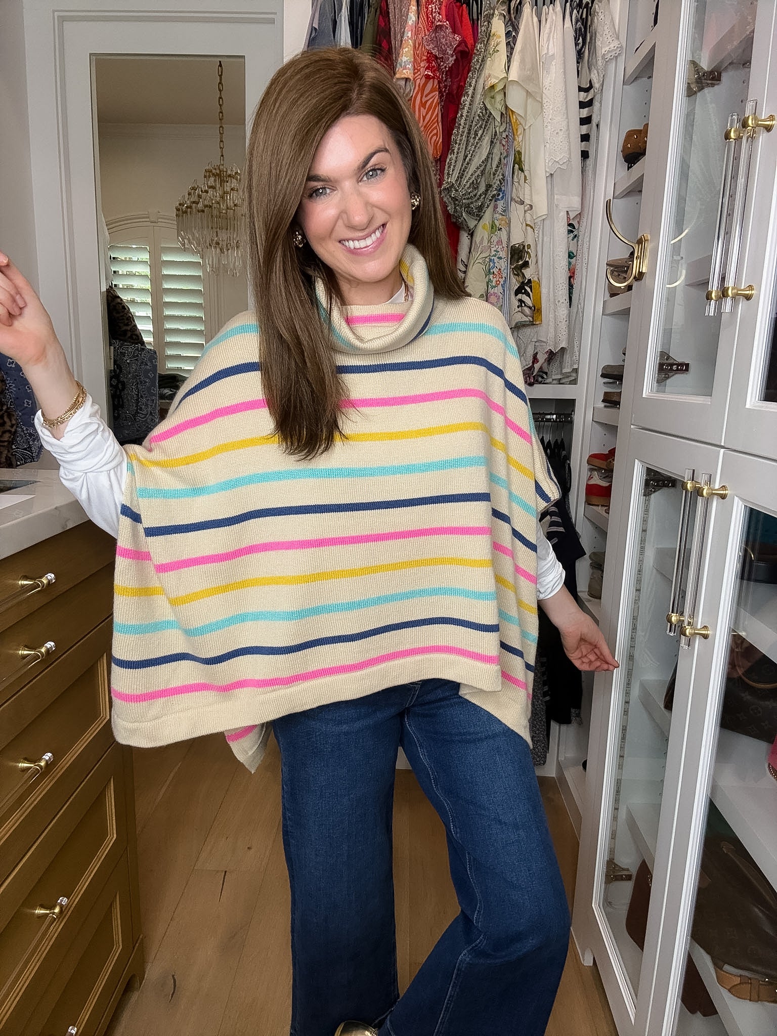 All Smiles Striped Sweater Poncho
