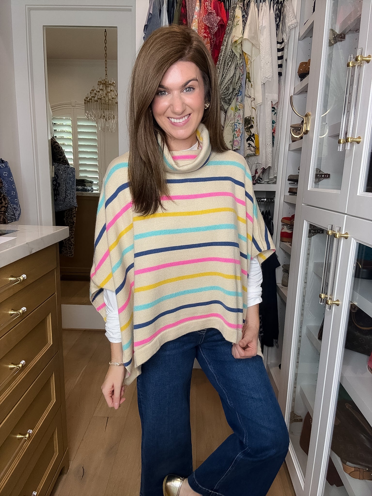 All Smiles Striped Sweater Poncho