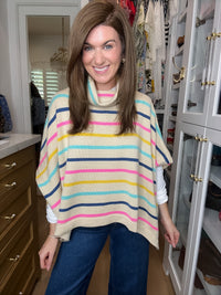 All Smiles Striped Sweater Poncho