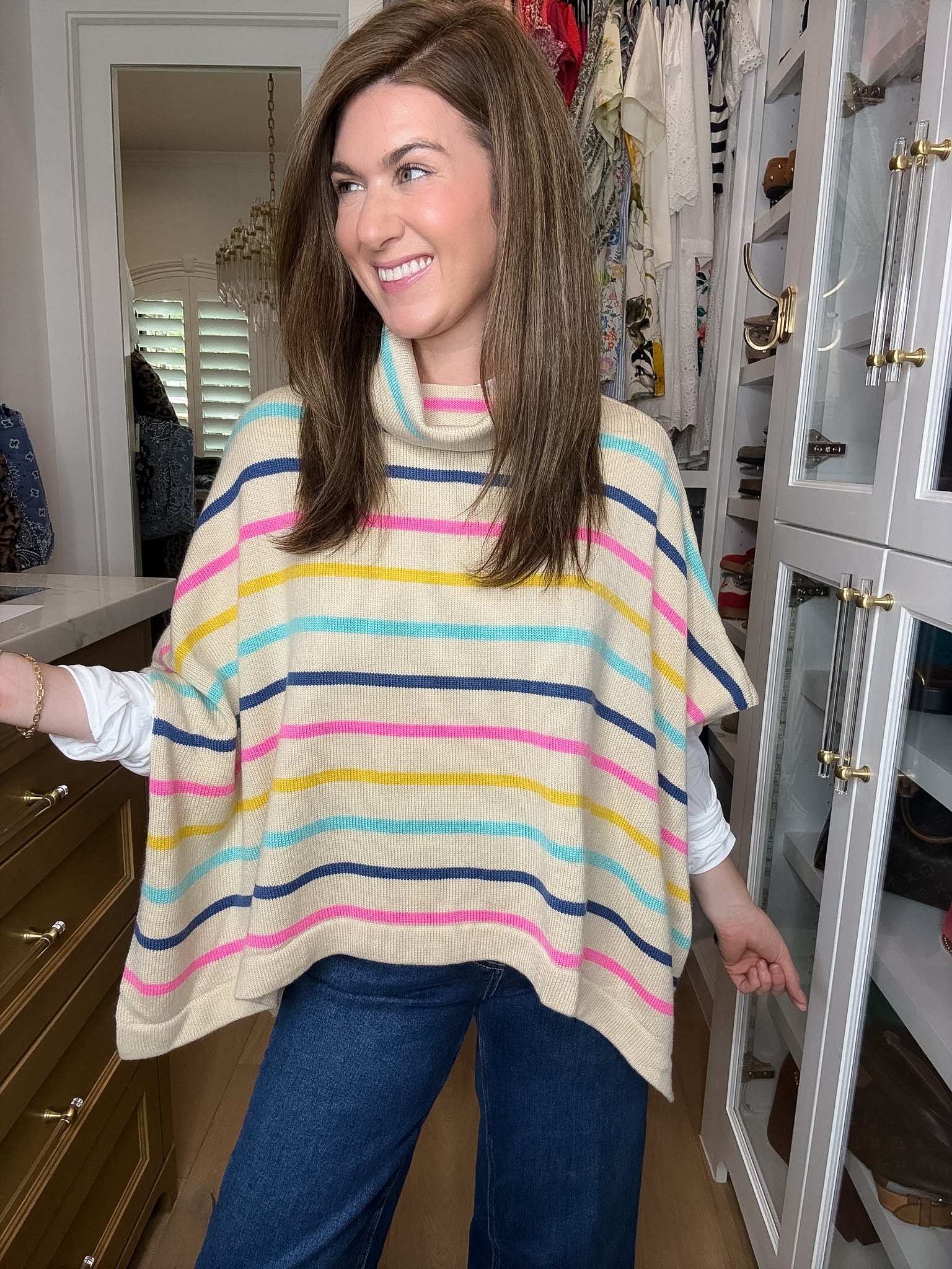 All Smiles Striped Sweater Poncho
