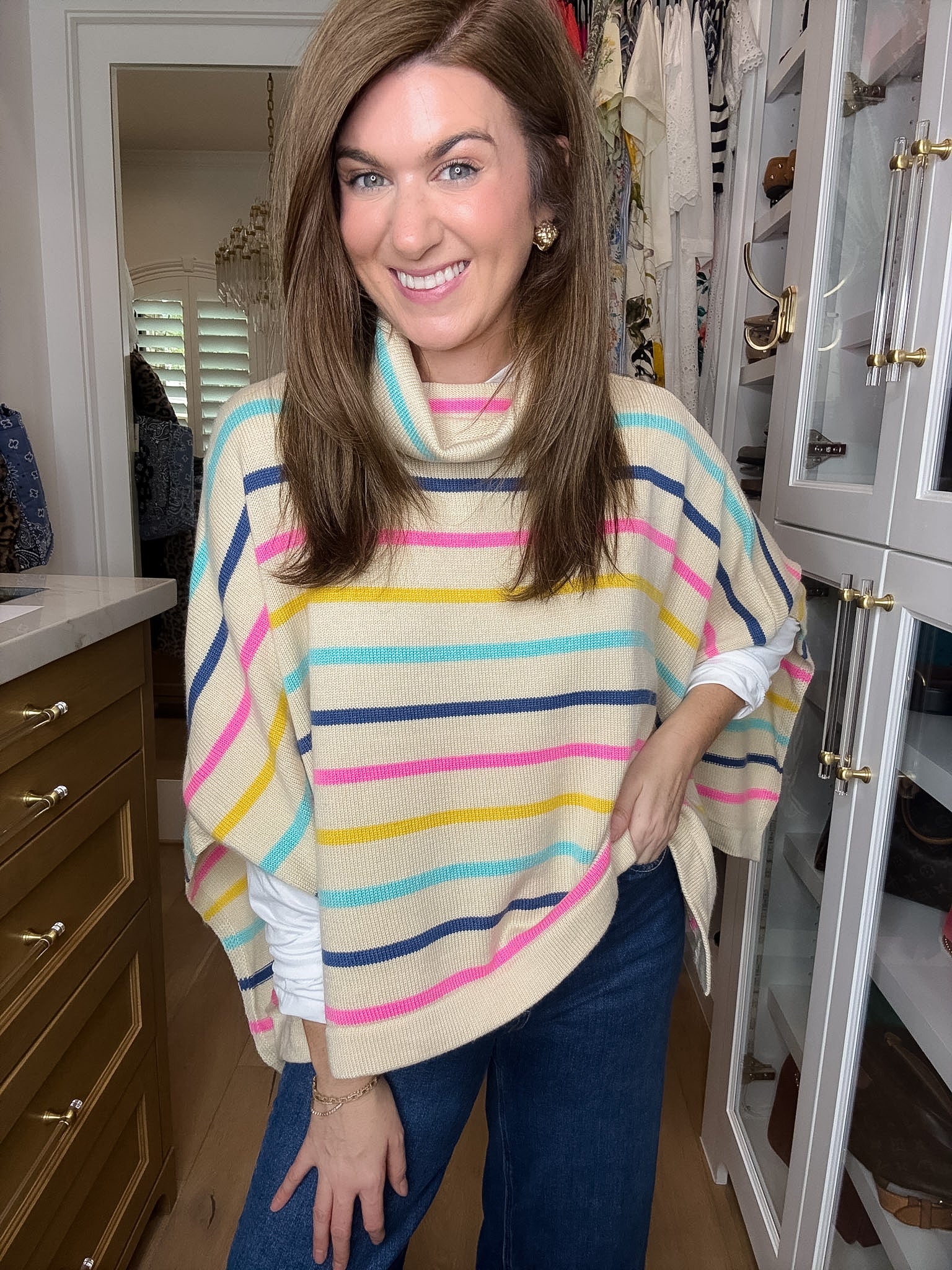 All Smiles Striped Sweater Poncho