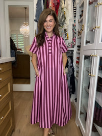 The Social Club Striped Midi Dress in Pink/Burgundy