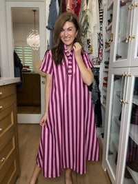 The Social Club Striped Midi Dress in Pink/Burgundy
