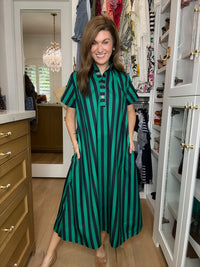 The Social Club Striped Midi Dress in Navy/Green