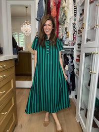 The Social Club Striped Midi Dress in Navy/Green