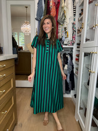The Social Club Striped Midi Dress in Navy/Green
