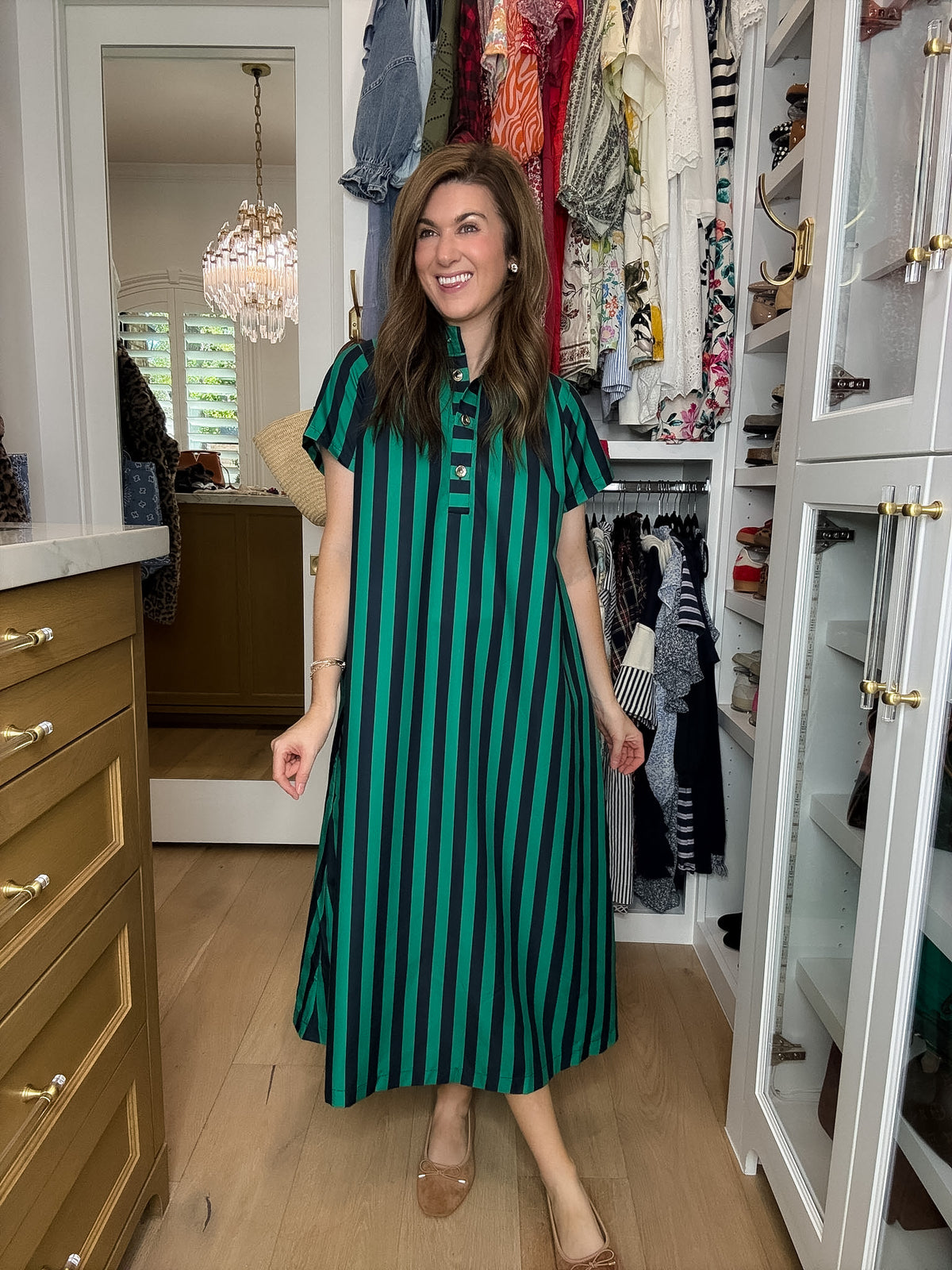 The Social Club Striped Midi Dress in Navy/Green