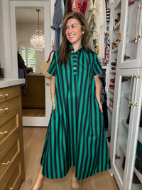 The Social Club Striped Midi Dress in Navy/Green