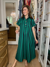 The Social Club Striped Midi Dress in Navy/Green