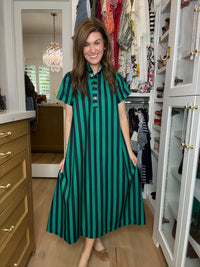 The Social Club Striped Midi Dress in Navy/Green