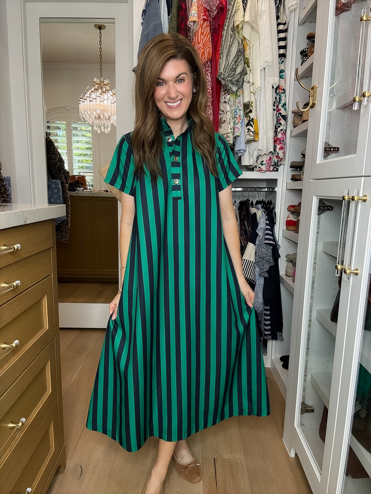 The Social Club Striped Midi Dress in Navy/Green