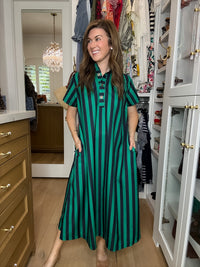 The Social Club Striped Midi Dress in Navy/Green
