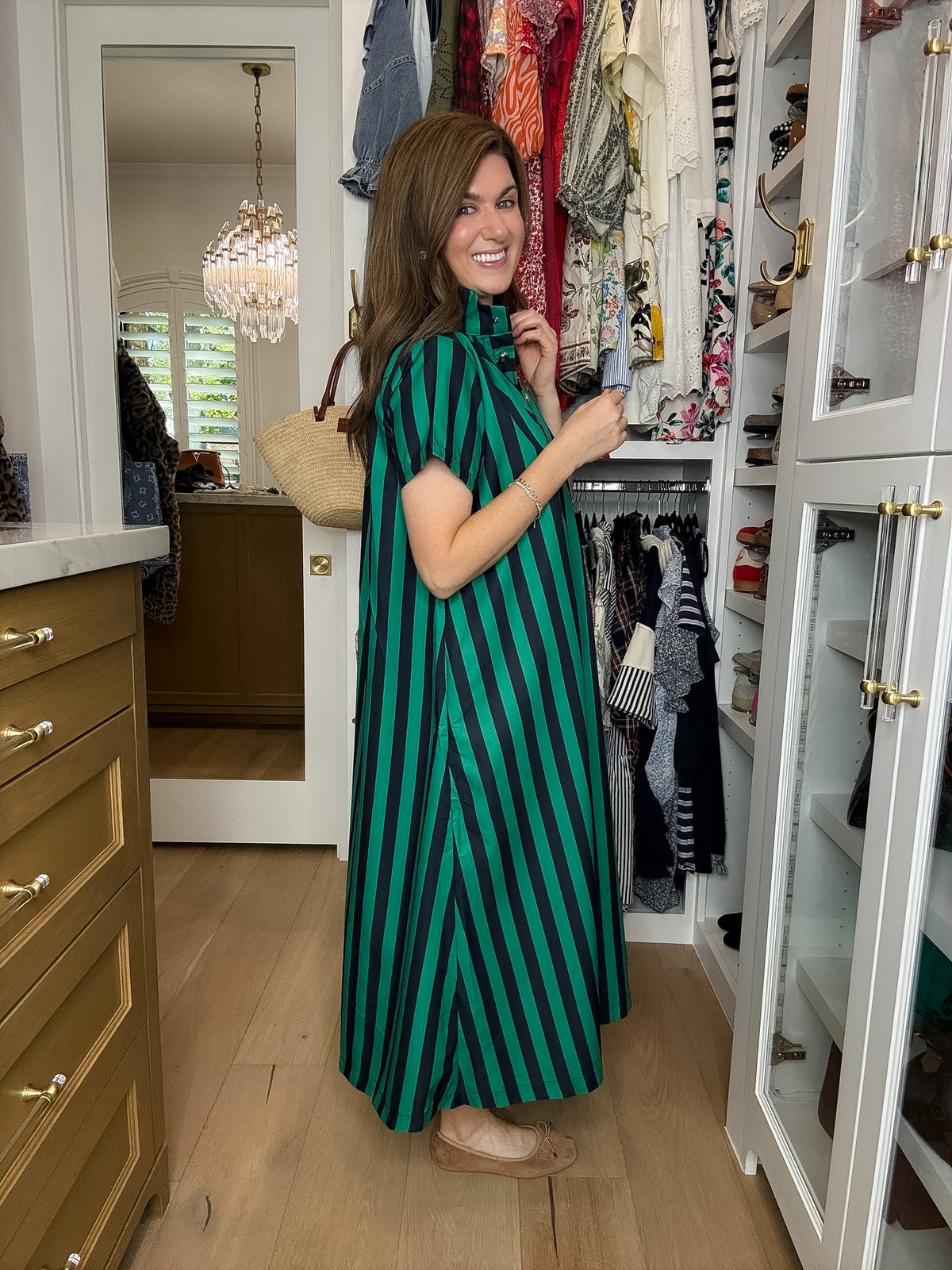 The Social Club Striped Midi Dress in Navy/Green