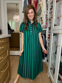 The Social Club Striped Midi Dress in Navy/Green