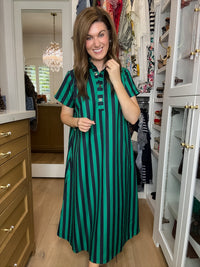 The Social Club Striped Midi Dress in Navy/Green