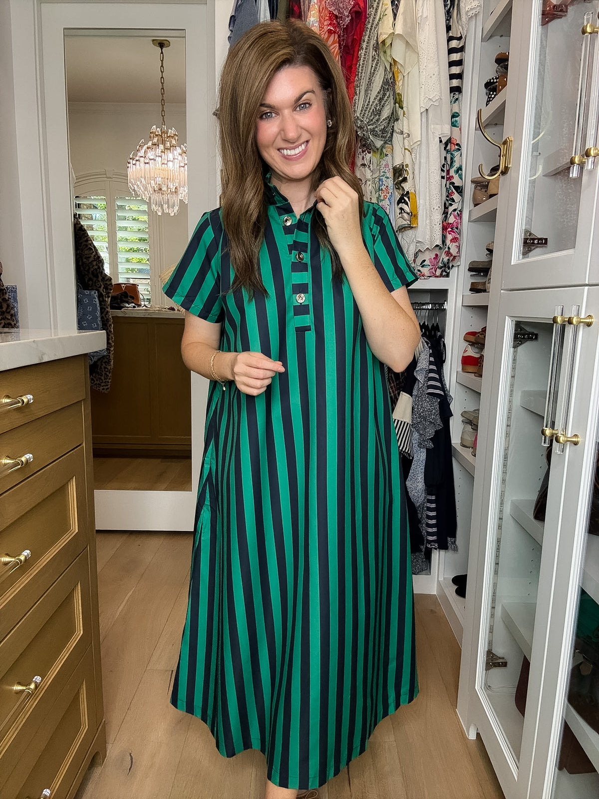 The Social Club Striped Midi Dress in Navy/Green