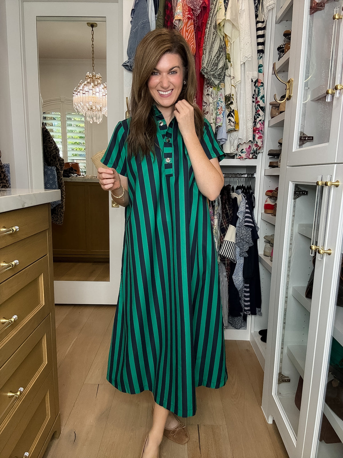 The Social Club Striped Midi Dress in Navy/Green