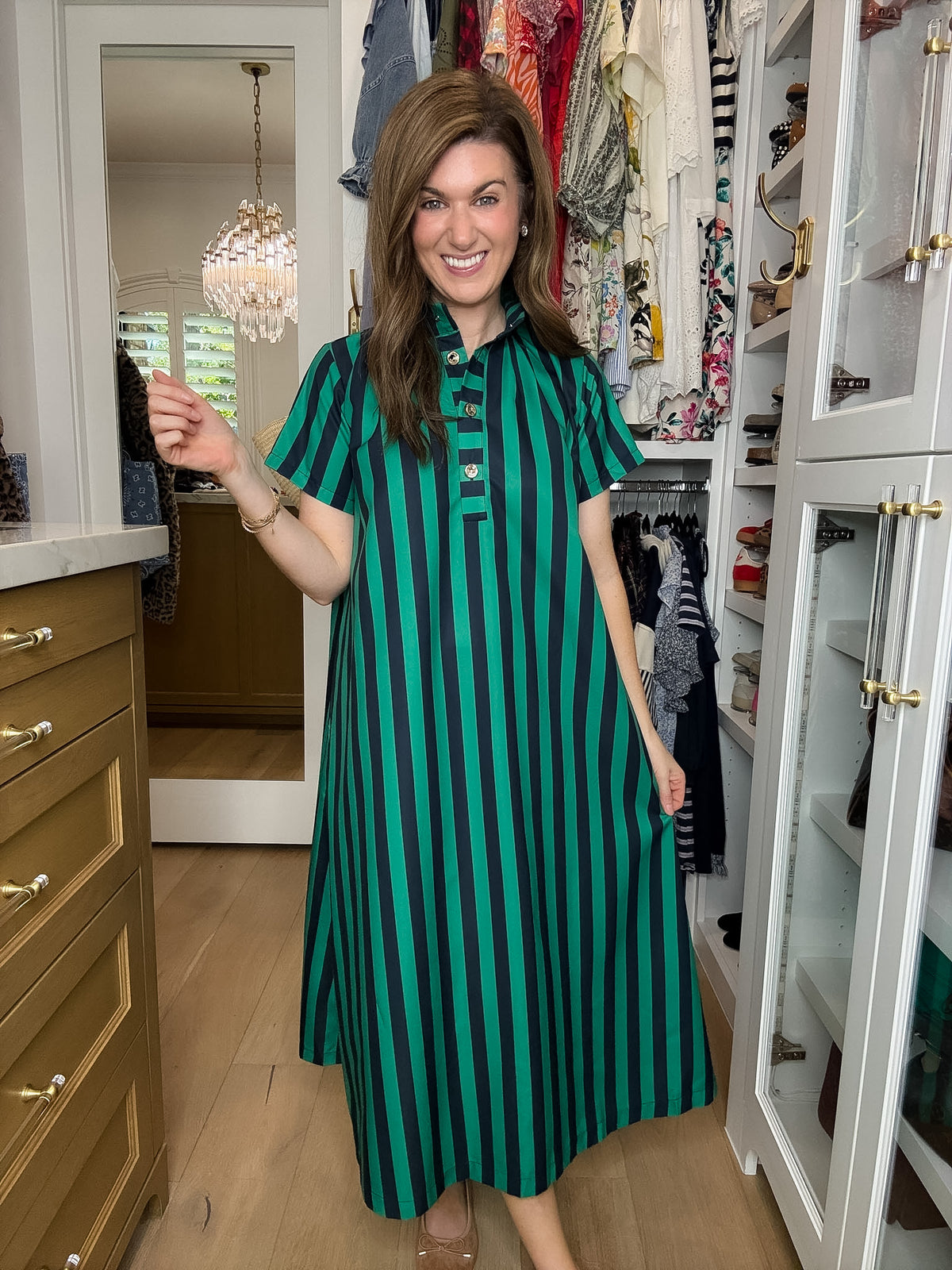 The Social Club Striped Midi Dress in Navy/Green