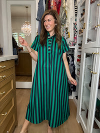 The Social Club Striped Midi Dress in Navy/Green