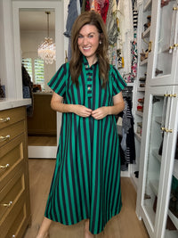 The Social Club Striped Midi Dress in Navy/Green