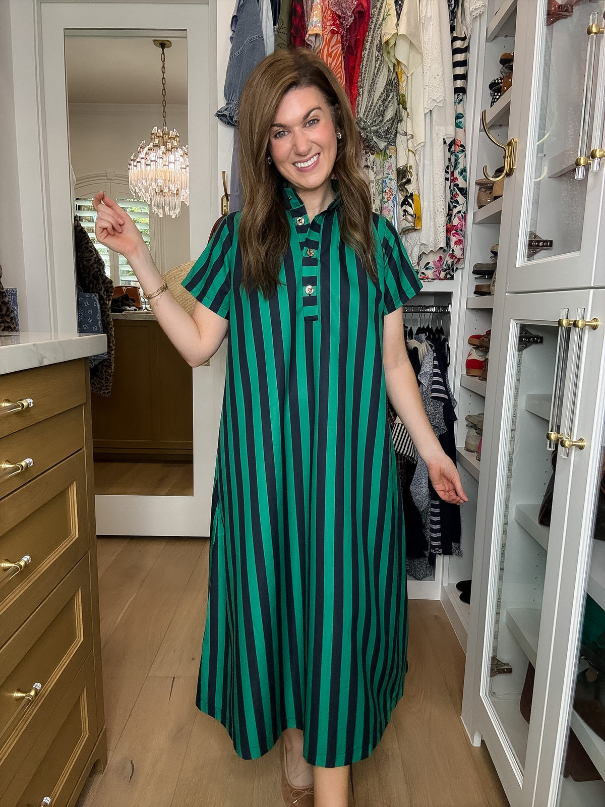 The Social Club Striped Midi Dress in Navy/Green
