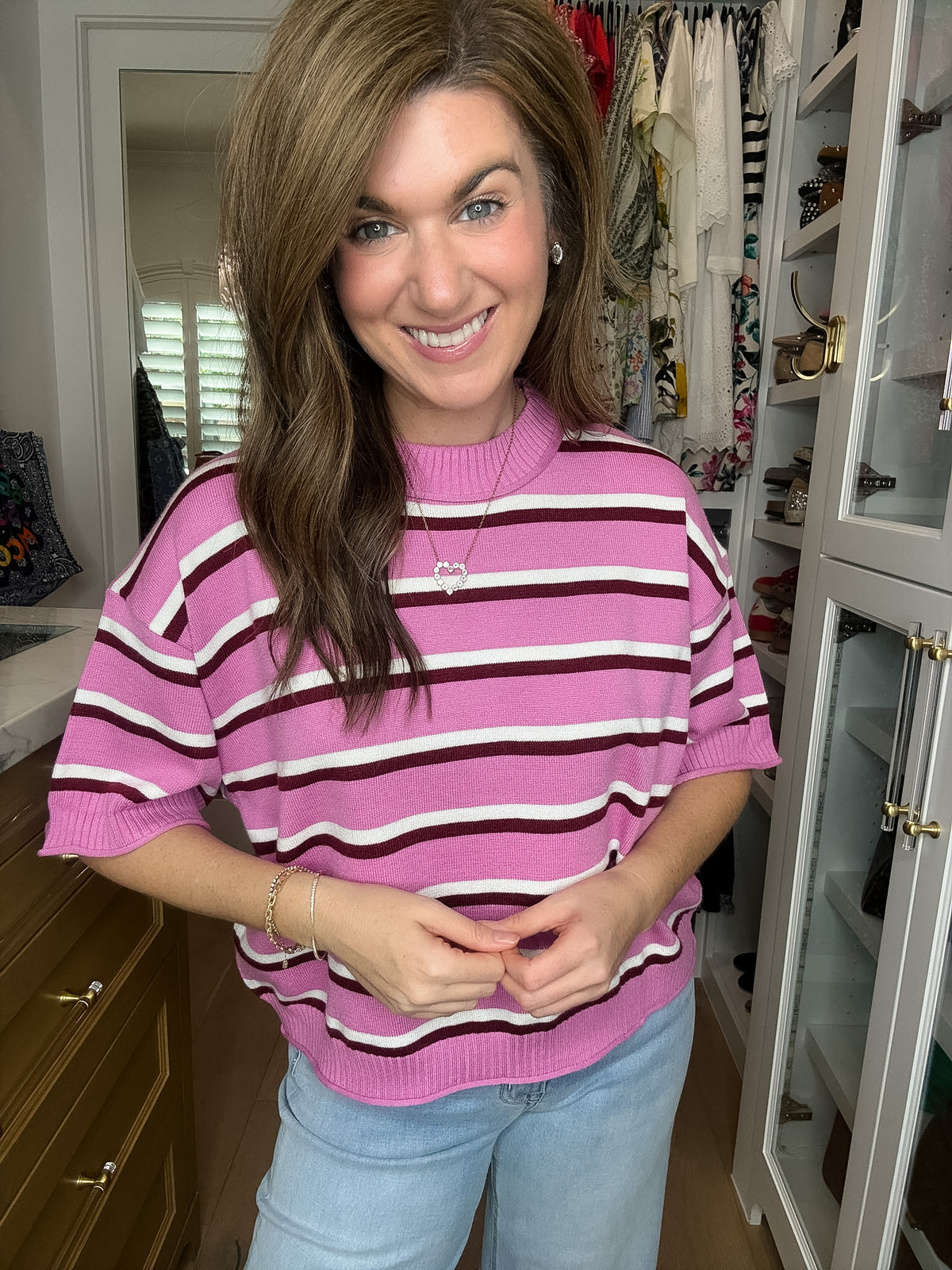 Best Days Striped Sweater in Pink/Burgundy
