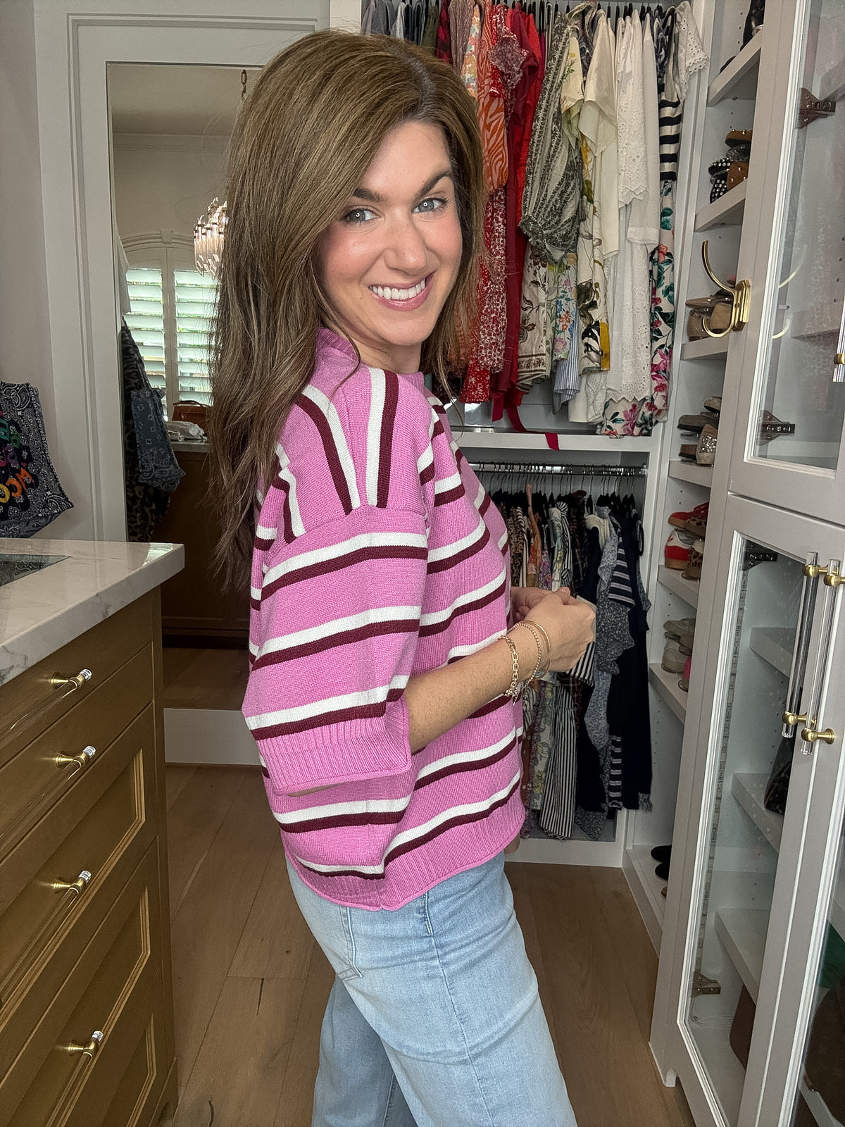 Best Days Striped Sweater in Pink/Burgundy