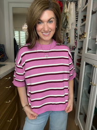 Best Days Striped Sweater in Pink/Burgundy
