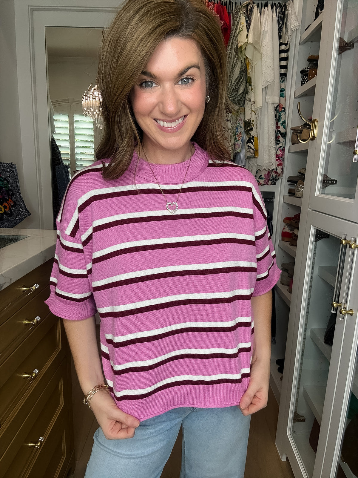 Best Days Striped Sweater in Pink/Burgundy