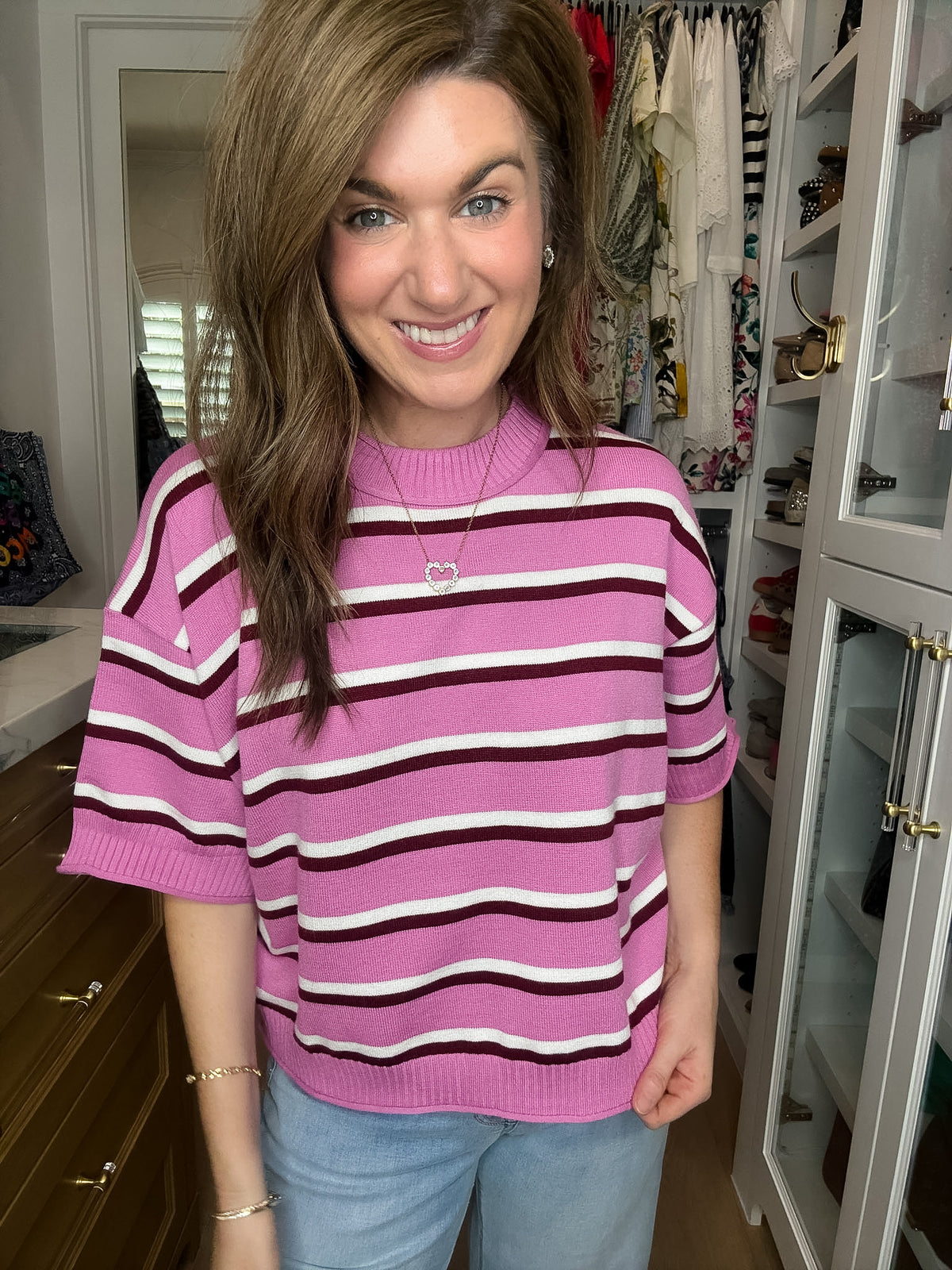Best Days Striped Sweater in Pink/Burgundy