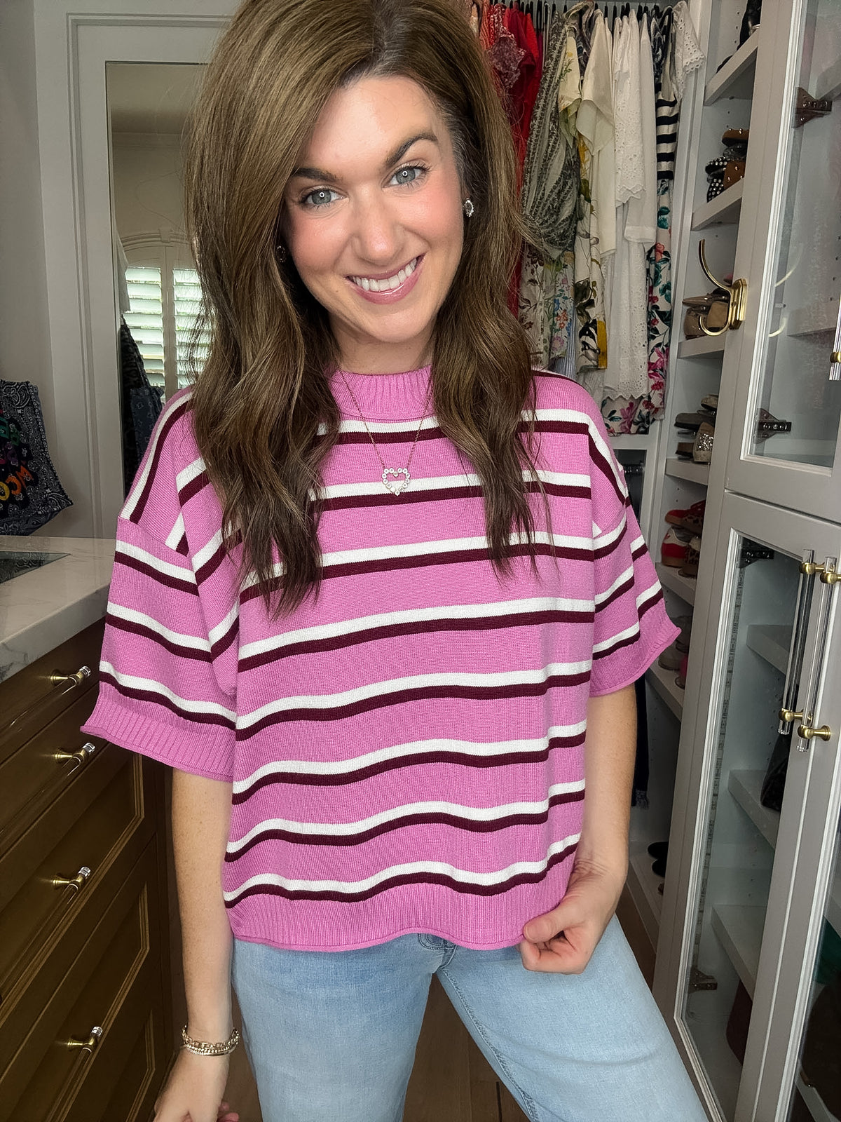 Best Days Striped Sweater in Pink/Burgundy