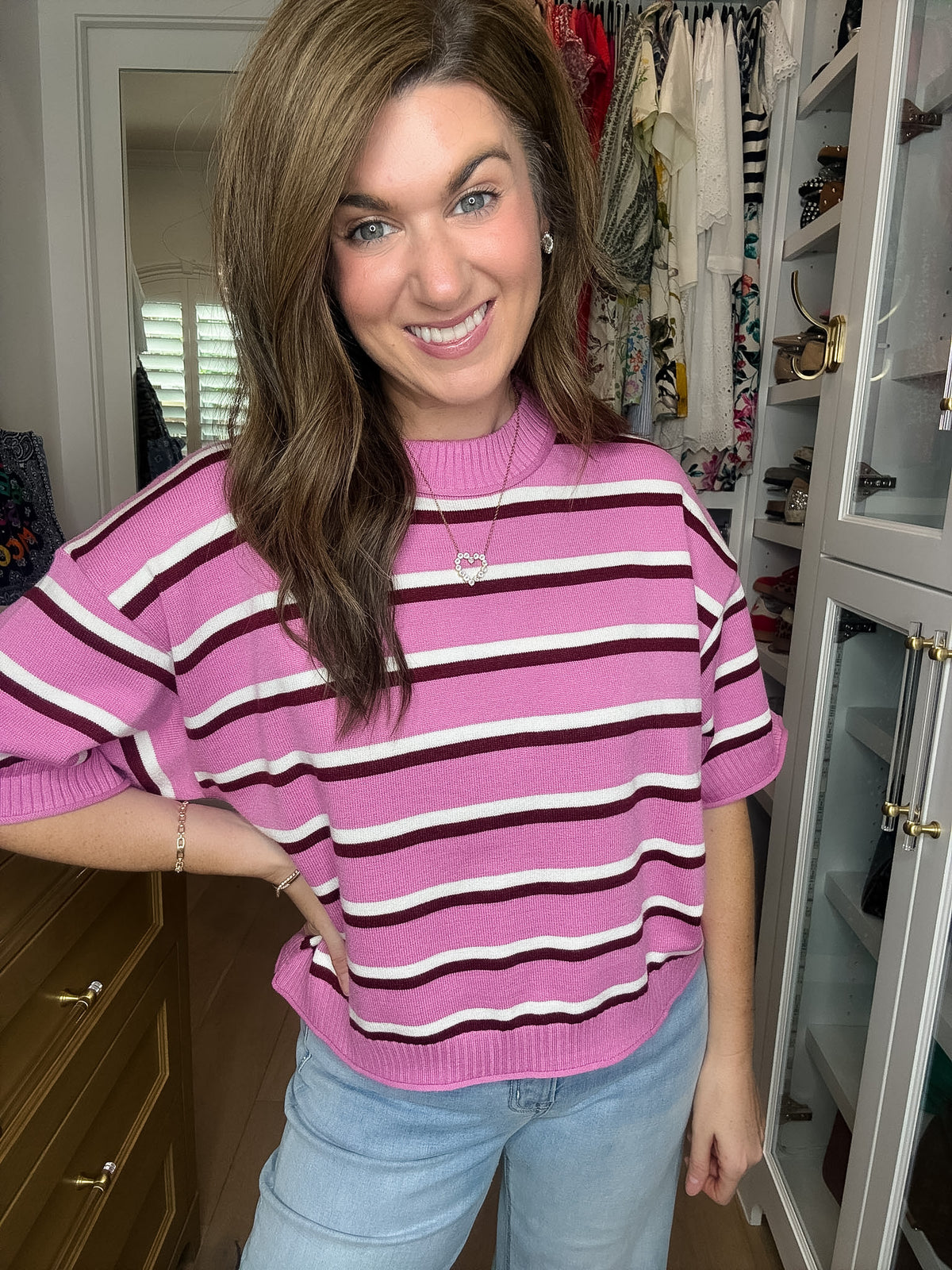 Best Days Striped Sweater in Pink/Burgundy