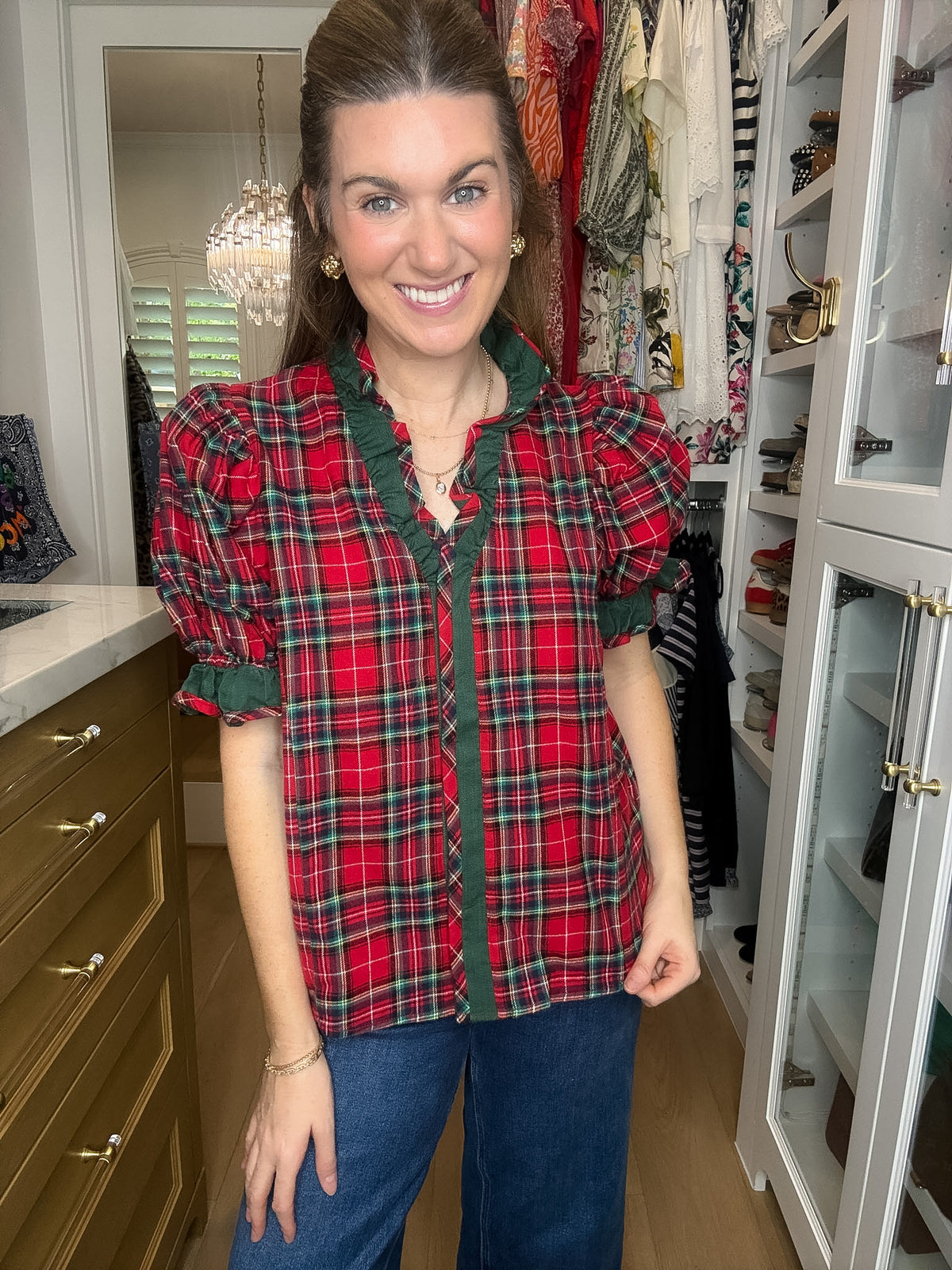 Meet Me Under the Mistletoe Plaid Top