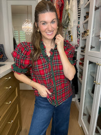 Meet Me Under the Mistletoe Plaid Top