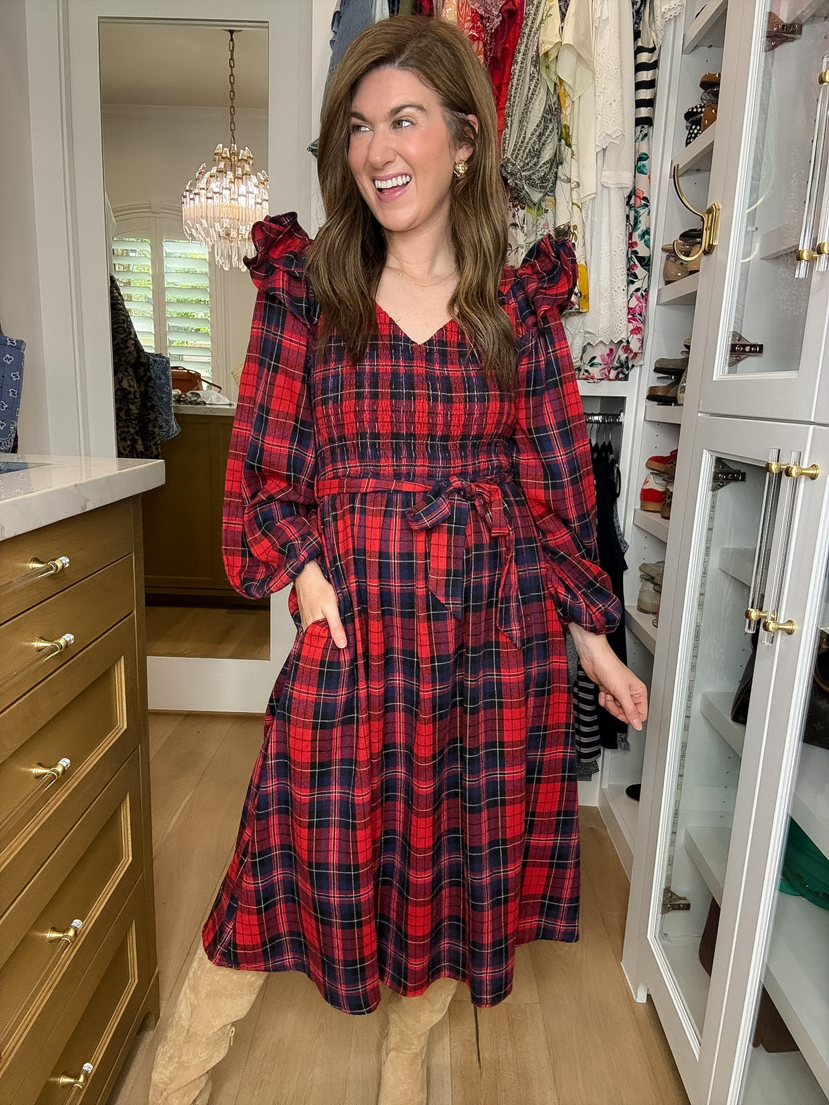 The Gather Together Plaid Midi Dress