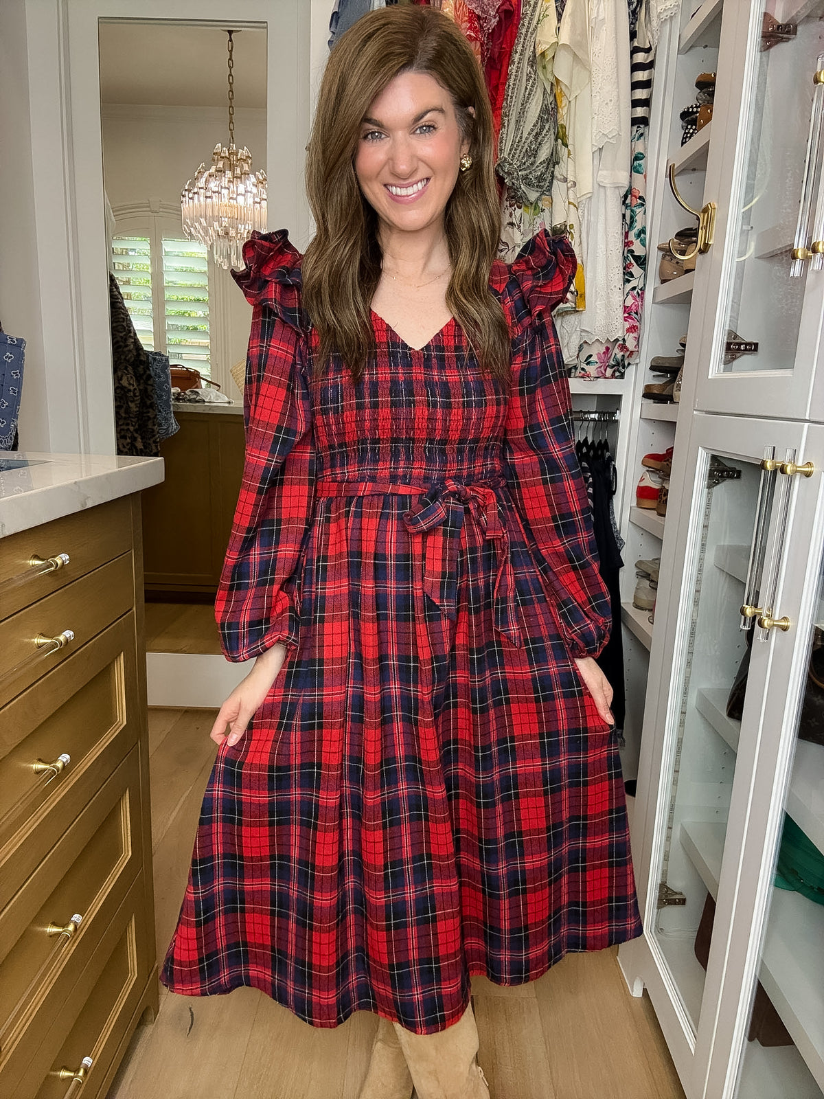 The Gather Together Plaid Midi Dress