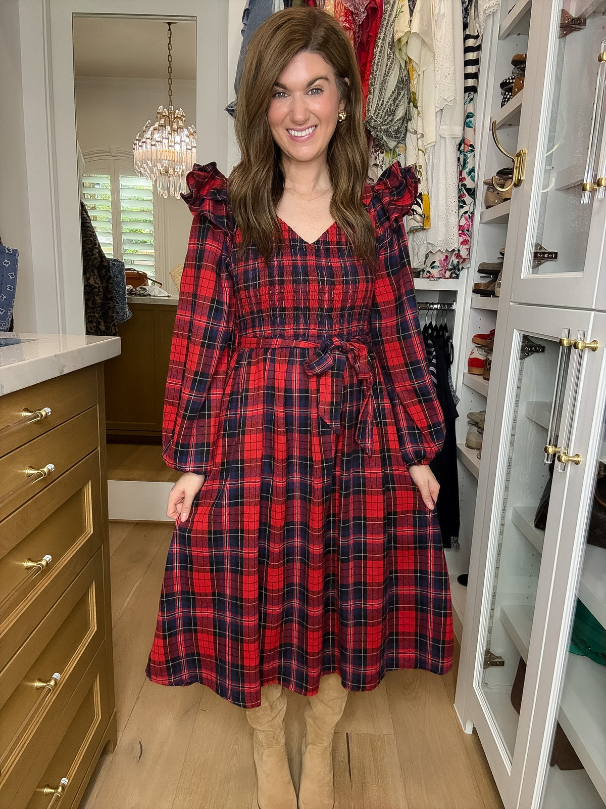 The Gather Together Plaid Midi Dress
