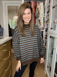First Pick Striped Pullover in Brown/Blue
