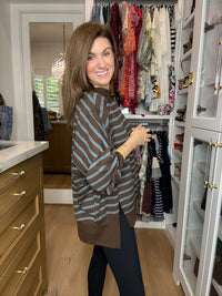 First Pick Striped Pullover in Brown/Blue