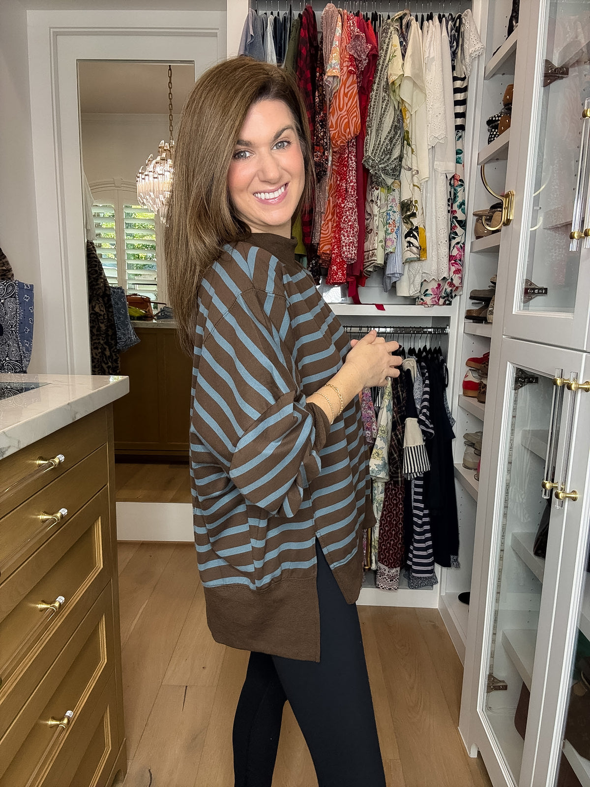 First Pick Striped Pullover in Brown/Blue