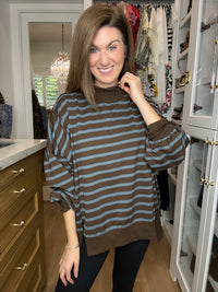 First Pick Striped Pullover in Brown/Blue