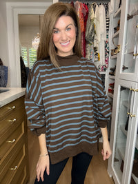 First Pick Striped Pullover in Brown/Blue