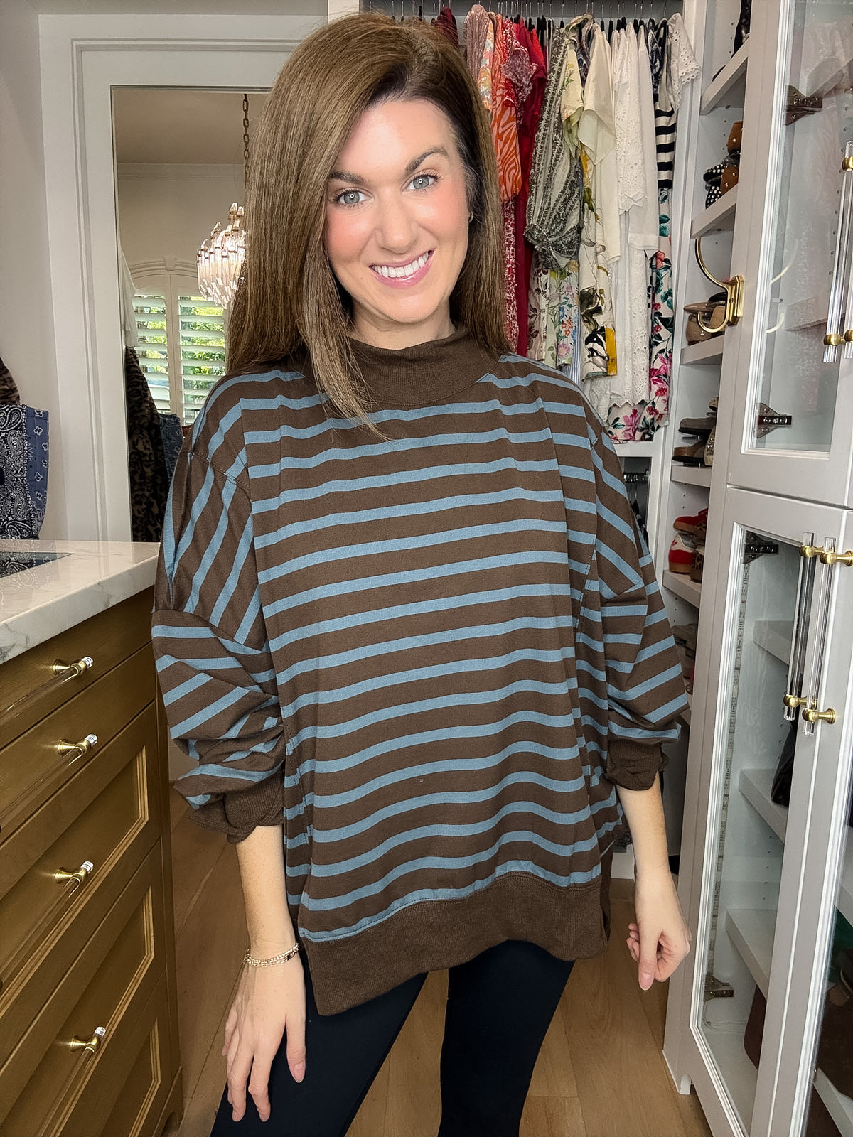 First Pick Striped Pullover in Brown/Blue