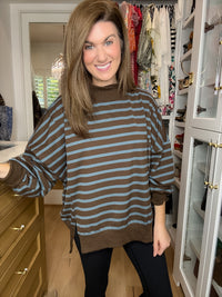 First Pick Striped Pullover in Brown/Blue