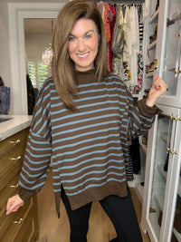 First Pick Striped Pullover in Brown/Blue