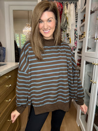 First Pick Striped Pullover in Brown/Blue