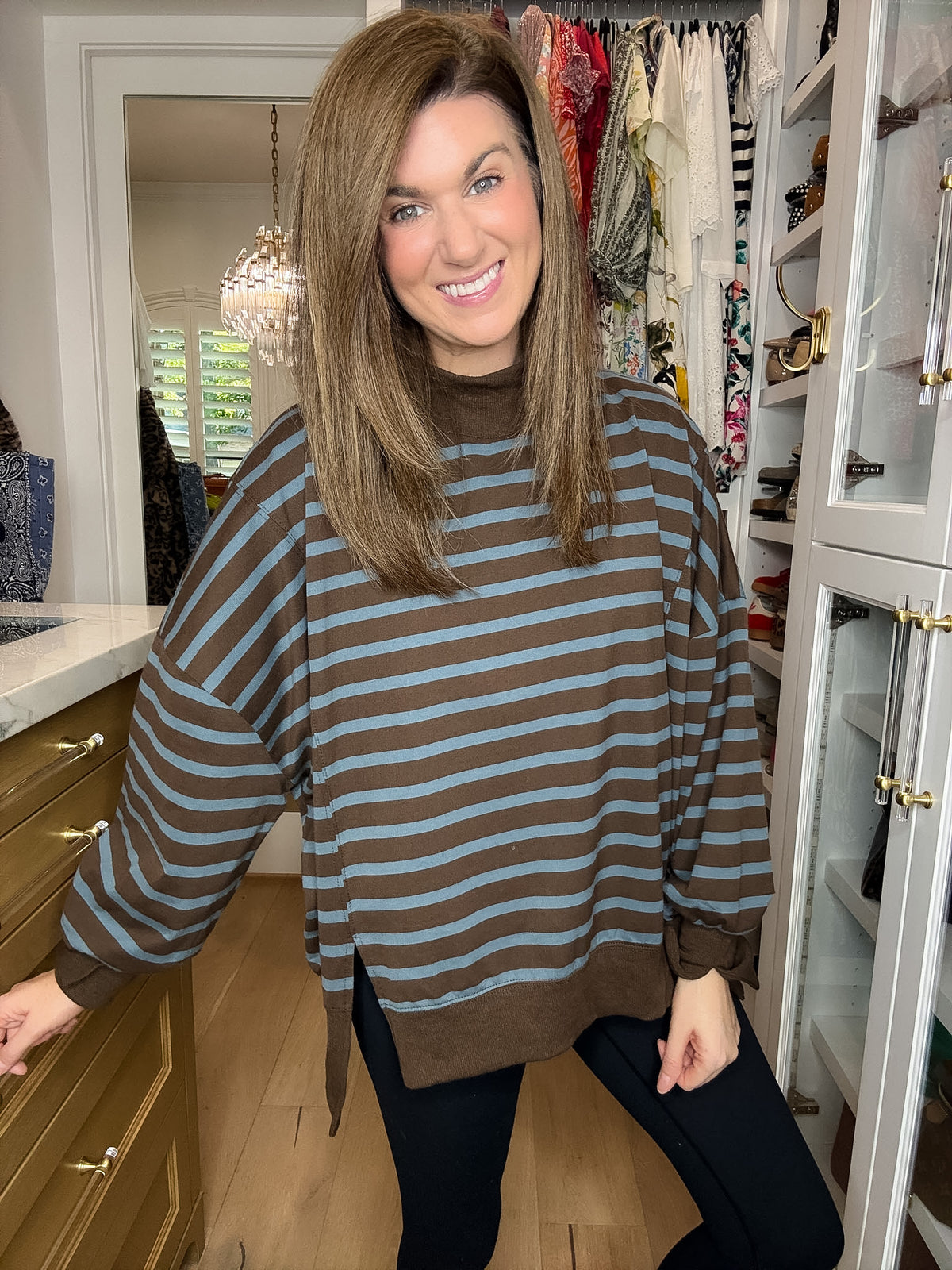 First Pick Striped Pullover in Brown/Blue