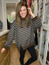 First Pick Striped Pullover in Brown/Blue
