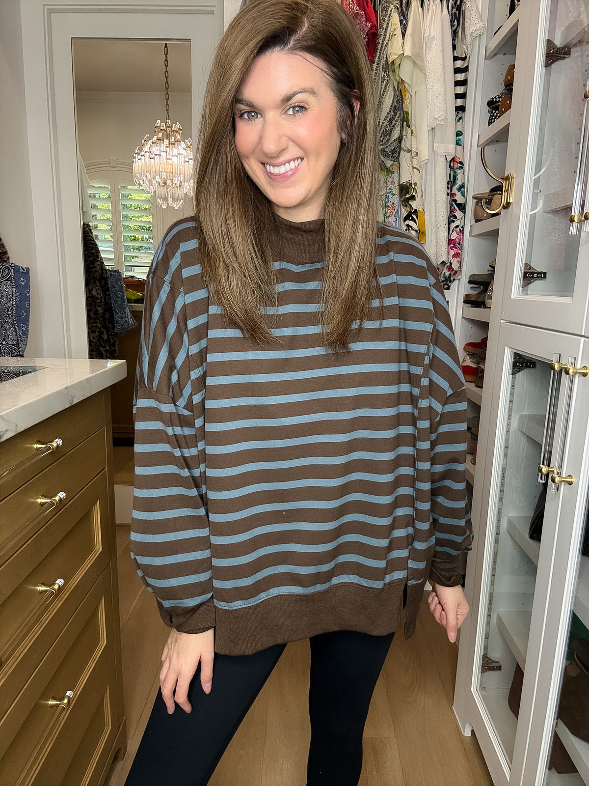 First Pick Striped Pullover in Brown/Blue